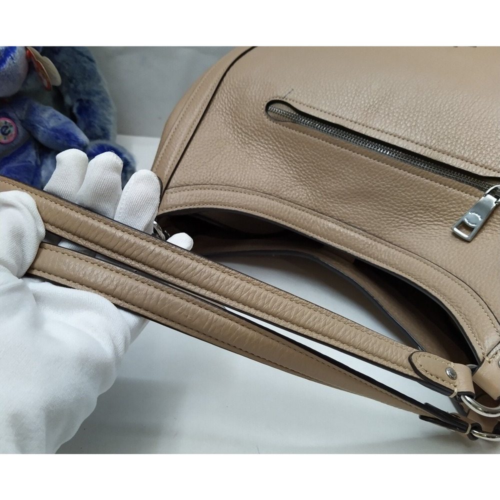 Coach Kristy Taupe Beige Pebble Leather Triple Compartment Shoulder Bag - Picture 5 of 16